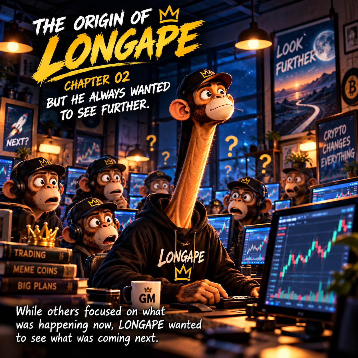 Chapter 02: His neck begins to stretch in the trading room as other apes notice